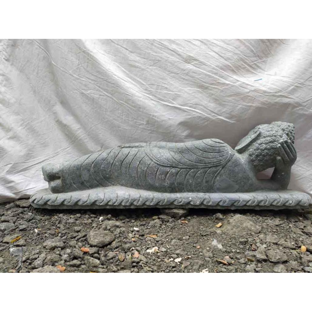 Buda tumbado estatua de piedra volcànica exterior zen 1 m Buda tumbado estatua de piedra volcànica exterior zen 1 m