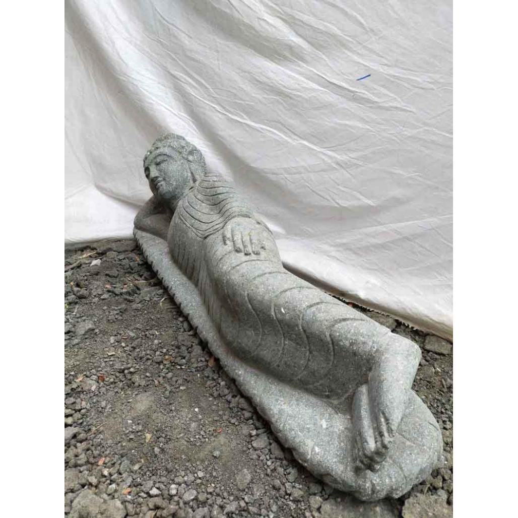 Buda tumbado estatua de piedra volcànica exterior zen 1 m Buda tumbado estatua de piedra volcànica exterior zen 1 m