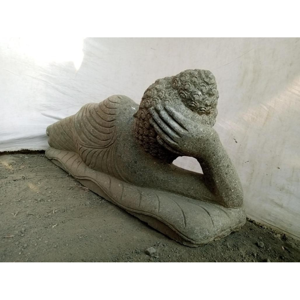Buda tumbado estatua de piedra volcànica exterior zen 1 m Buda tumbado estatua de piedra volcànica exterior zen 1 m