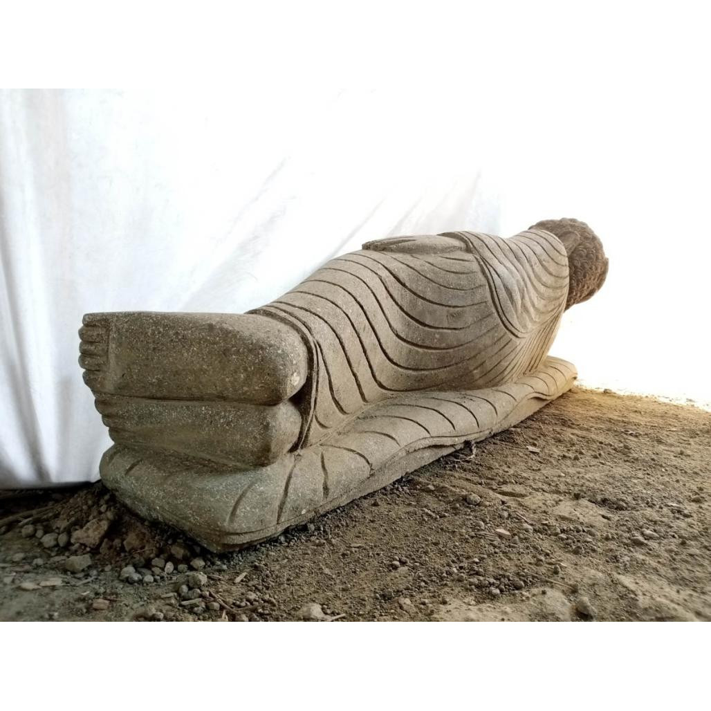 Buda tumbado estatua de piedra volcànica exterior zen 1 m Buda tumbado estatua de piedra volcànica exterior zen 1 m