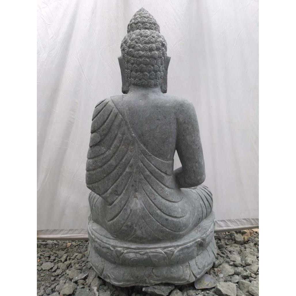 Estatua de buda de piedra volcànica en posición de ofrenda 1 m Estatua de buda de piedra volcànica en posición de ofrenda 1 m