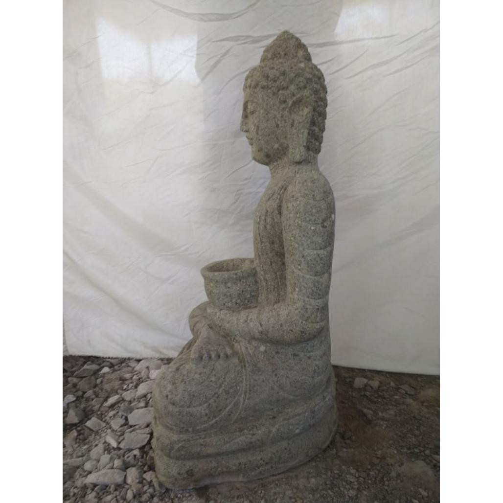 Estatua de buda de piedra volcànica en posición de ofrenda 1 m Estatua de buda de piedra volcànica en posición de ofrenda 1 m