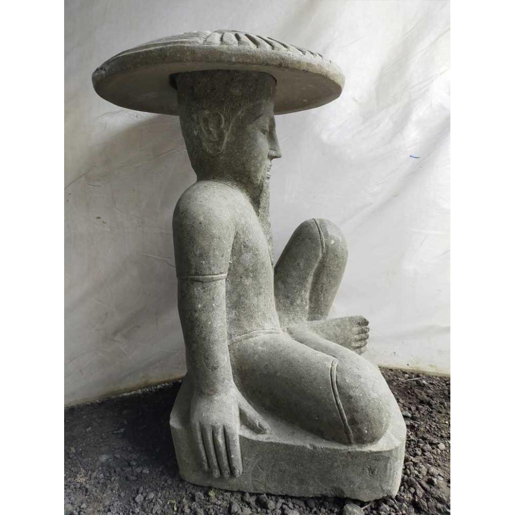 Estatua pescador japonés de piedra volcànica 80 cm Estatua pescador japonés de piedra volcànica 80 cm
