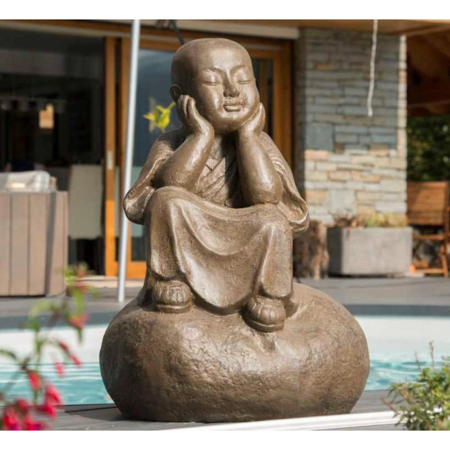 Estatua monje shaolà­n pensativo pàtina marrón envejecida 80 cm