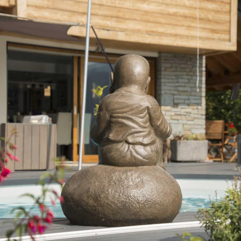 Estatua monje shaolà­n pensativo pàtina marrón envejecida 80 cm