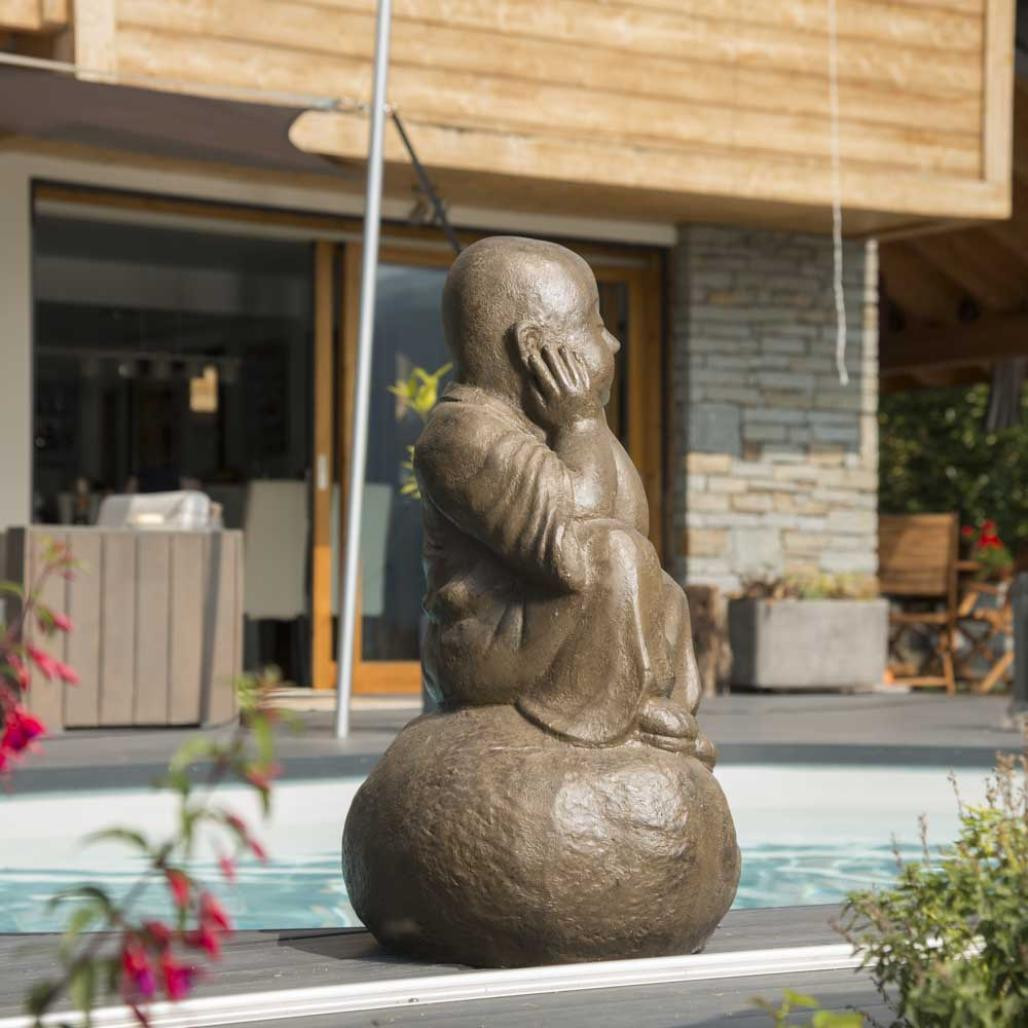 Estatua monje shaolà­n pensativo pàtina marrón envejecida 80 cm