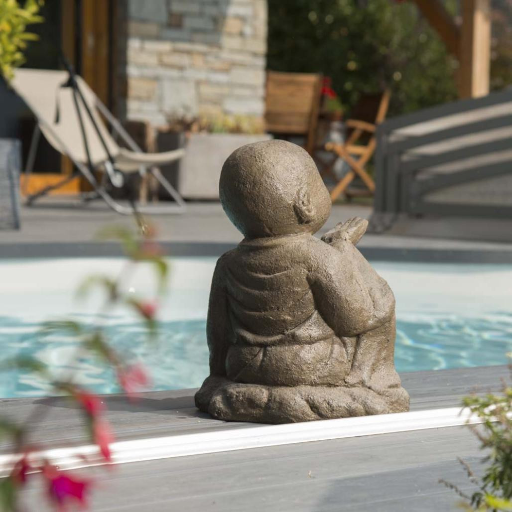 Estatua de jardàn monje shaolàn feliz pàtina marrón envejecida 40 cm Estatua de jardàn monje shaolàn feliz pàtina marrón envejecida 40 cm