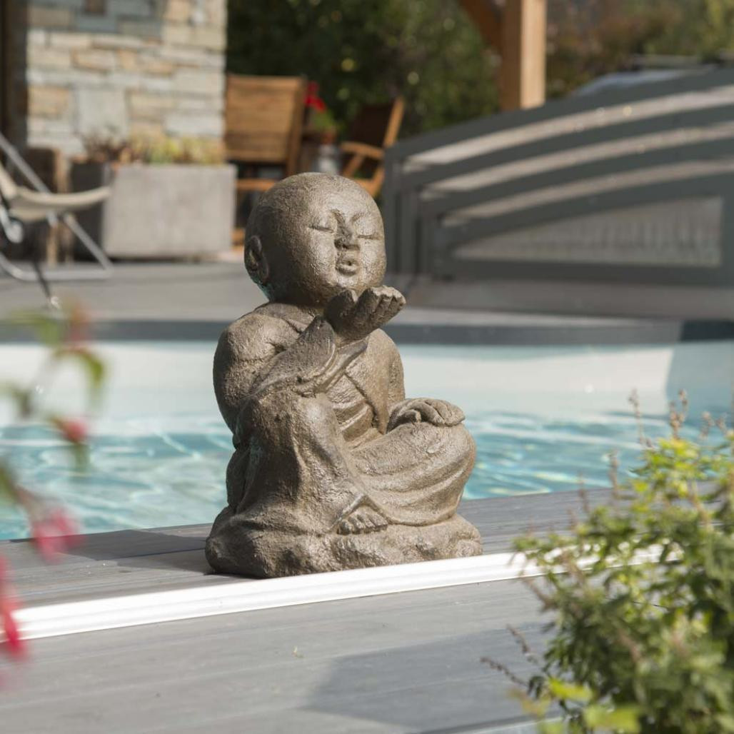 Estatua de jardàn monje shaolàn feliz pàtina marrón envejecida 40 cm Estatua de jardàn monje shaolàn feliz pàtina marrón envejecida 40 cm