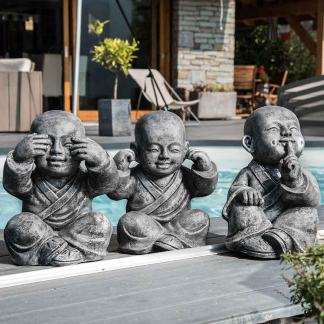 Estatuas monje de la sabiduràa pàtina gris 40 cm