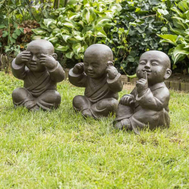 Estatuas monje de la sabiduràa con pàtina marrón envejecido 40 cm