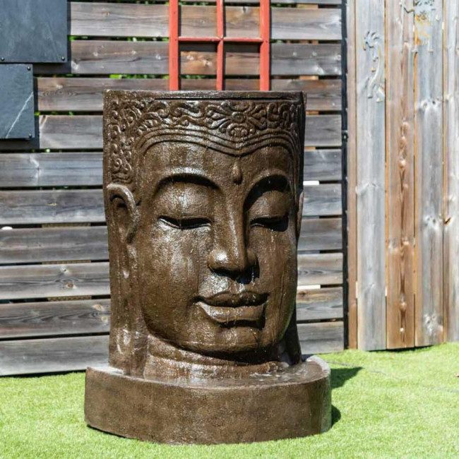 Fuente de jardàn pared de agua rostro de buda 1,20 m marrón envejecido