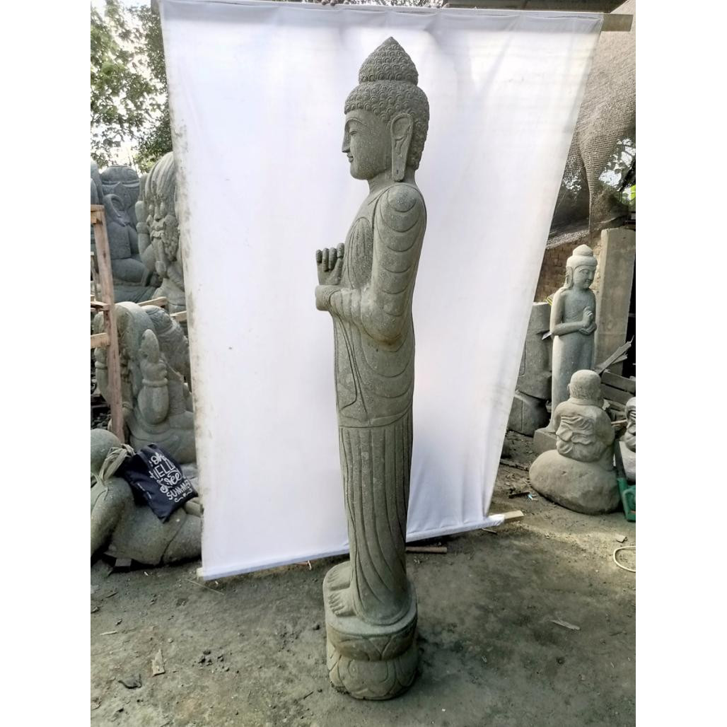Escultura de jardàn de piedra volcànica buda de pie posición chakra 1m50 Escultura de jardàn de piedra volcànica buda de pie posición chakra 1m50