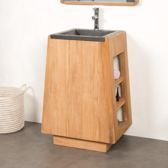 Mueble de cuarto de baño de teca con lavabo integrado Tipi 65cm