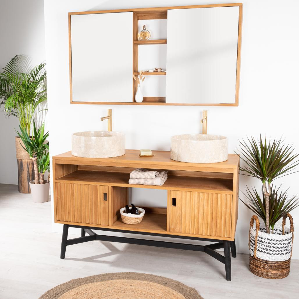 Mueble doble de teca para lavabo Mya 130 cm