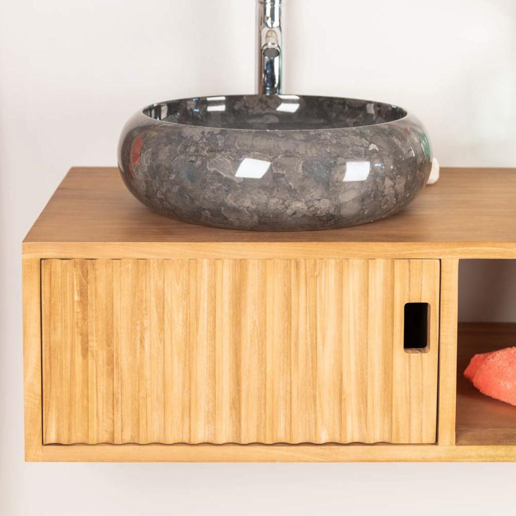 Mueble de cuarto de baño suspendido para lavabo doble de teca Mya 145 cm