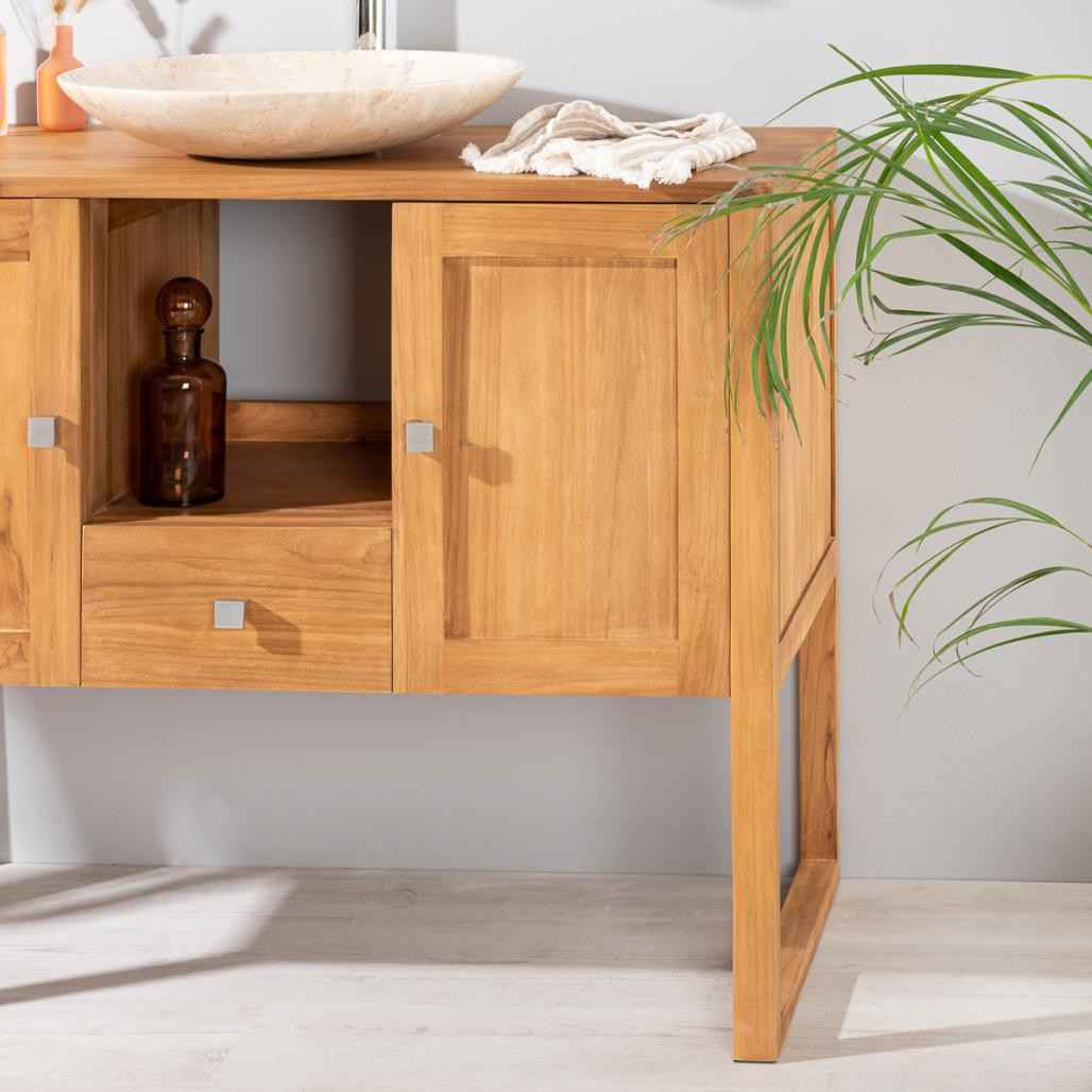 Mueble cuarto de baño de teca maciza Théa 100 cm Mueble cuarto de baño de teca maciza Théa 100 cm