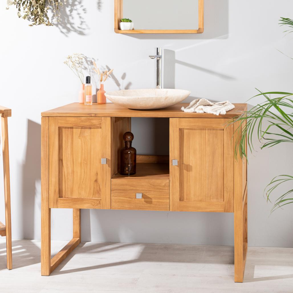 Mueble cuarto de baño de teca maciza Théa 100 cm Mueble cuarto de baño de teca maciza Théa 100 cm
