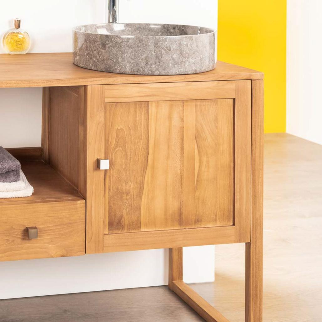 Mueble de teca maciza para lavabo doble Théa 165 cm Mueble de teca maciza para lavabo doble Théa 165 cm