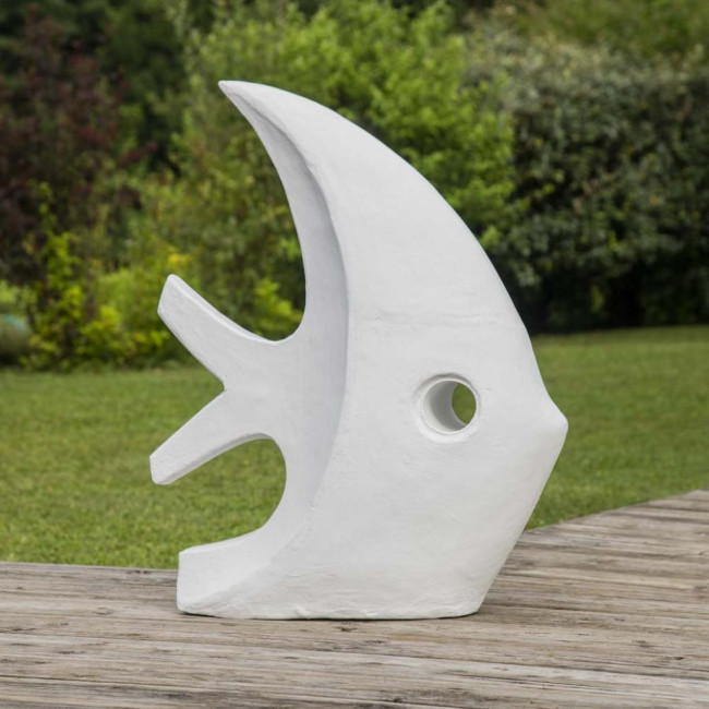 Decoración jardàn contemporàneo pez 78 cm blanco