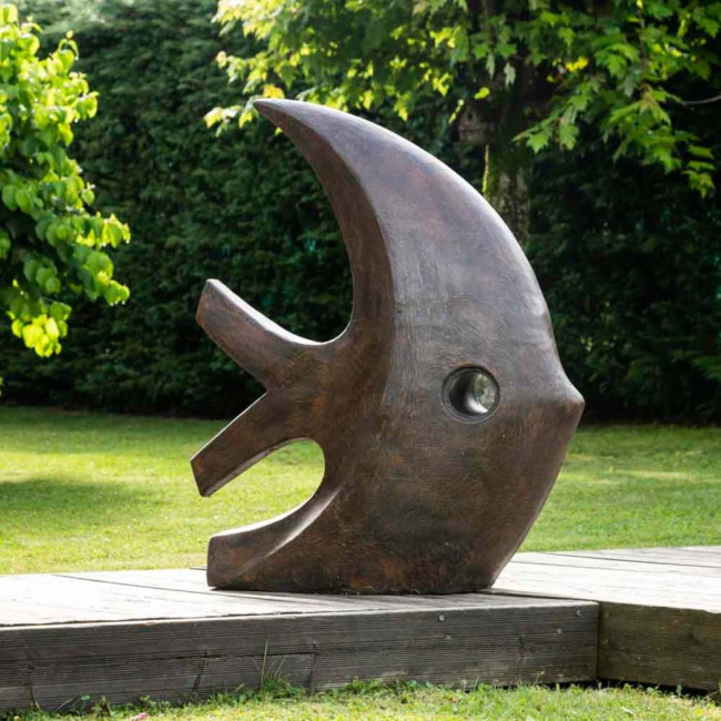 Escultura grande moderna pez 100 cm marrón