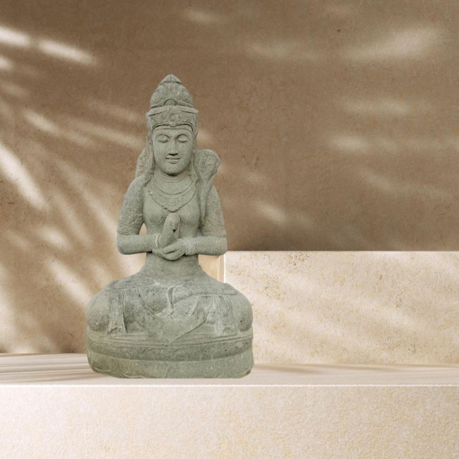Estatua de piedra volcànica diosa dewi posición chakra 80 cm