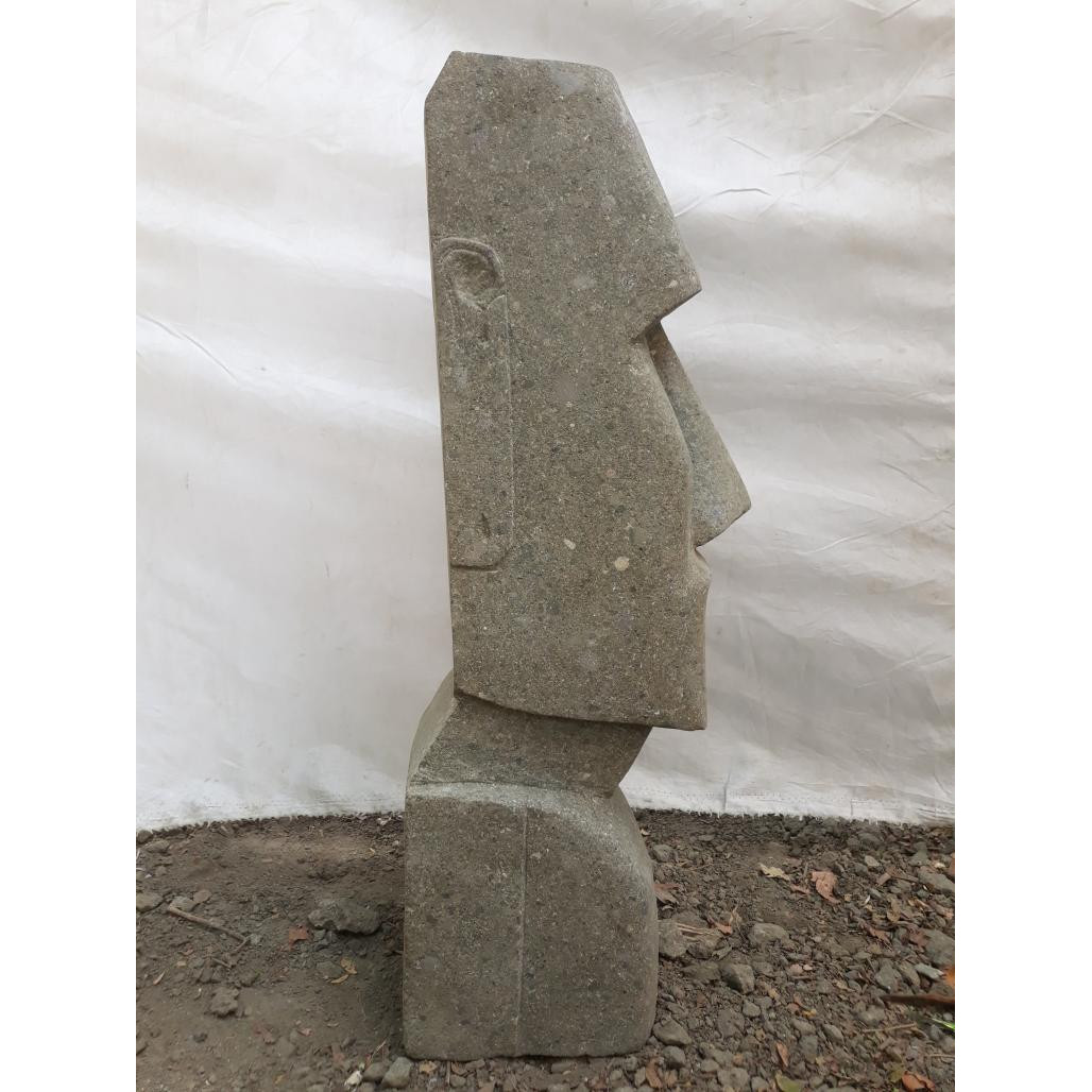 Estatua de piedra volcànica moài rostro alargado 100 cm Estatua de piedra volcànica moài rostro alargado 100 cm