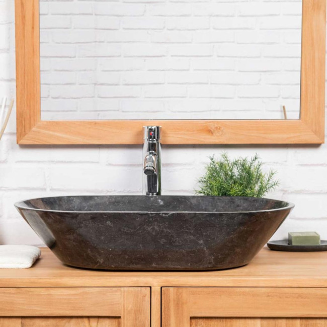 Lavabo de mármol cuarto de baño Eve negro 60 cm