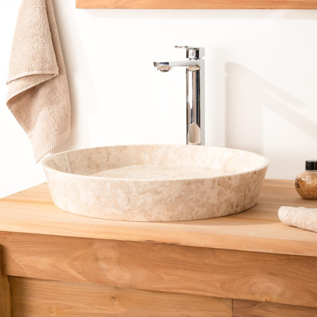 Lavabo encimera de mármol para cuarto de baño Malo 45 cm crema