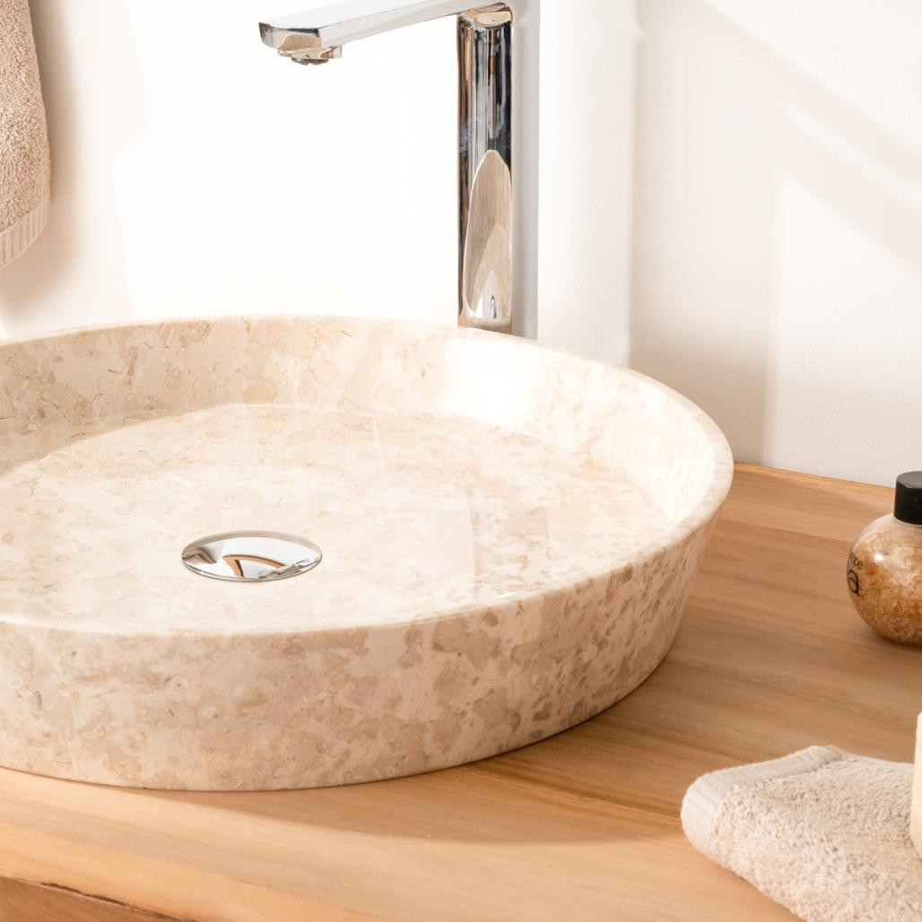 Lavabo encimera de mármol para cuarto de baño Malo 45 cm crema