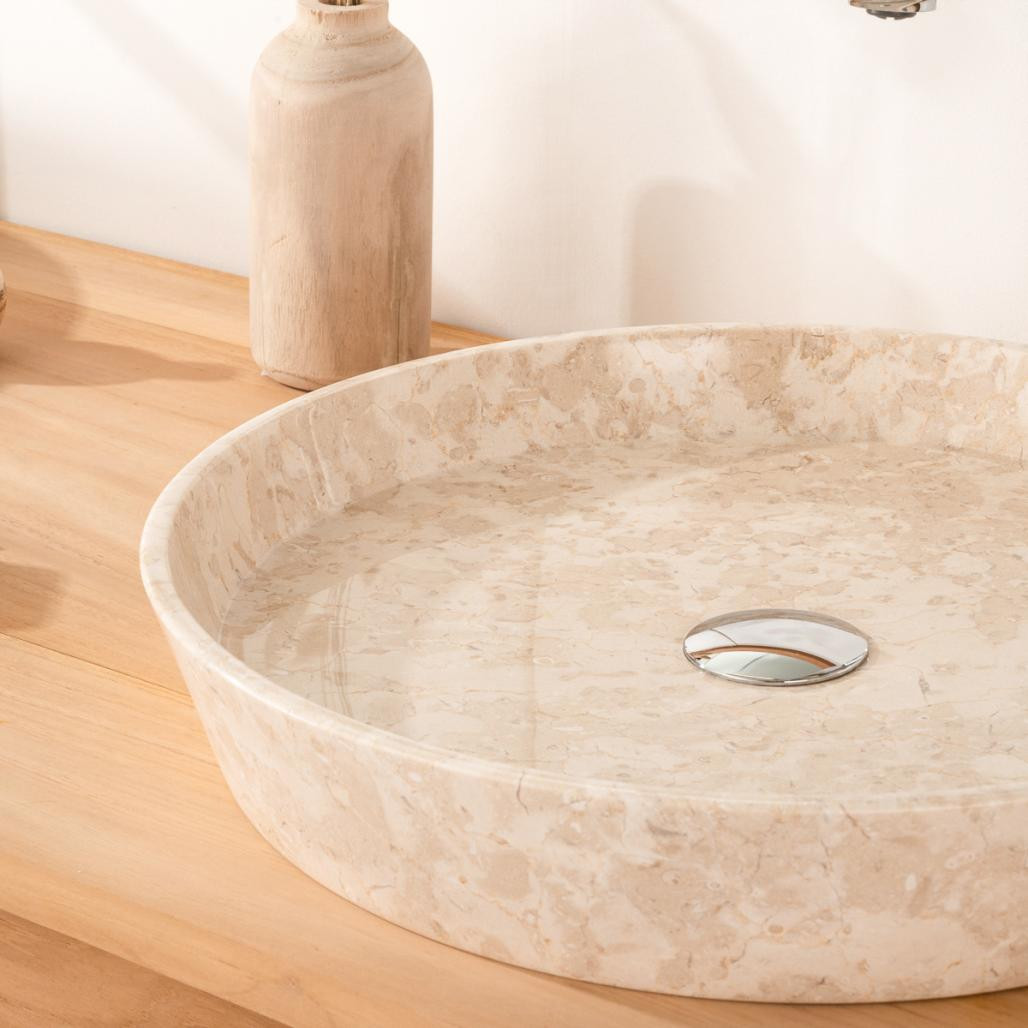 Lavabo encimera de mármol para cuarto de baño Malo 45 cm crema