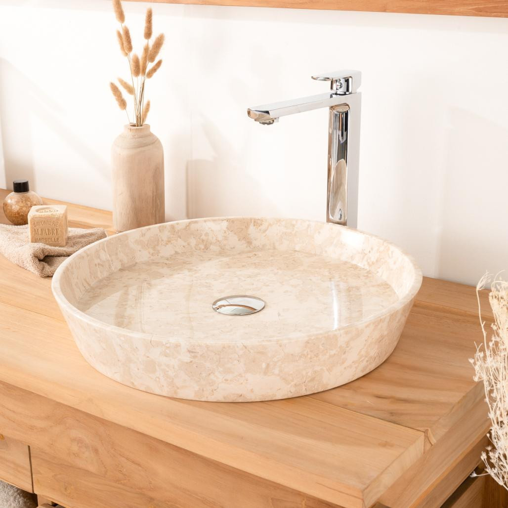 Lavabo encimera de mármol para cuarto de baño Malo 45 cm crema