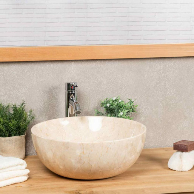 Lavabo encimera redondo cuarto de baño Léa 40 cm crema