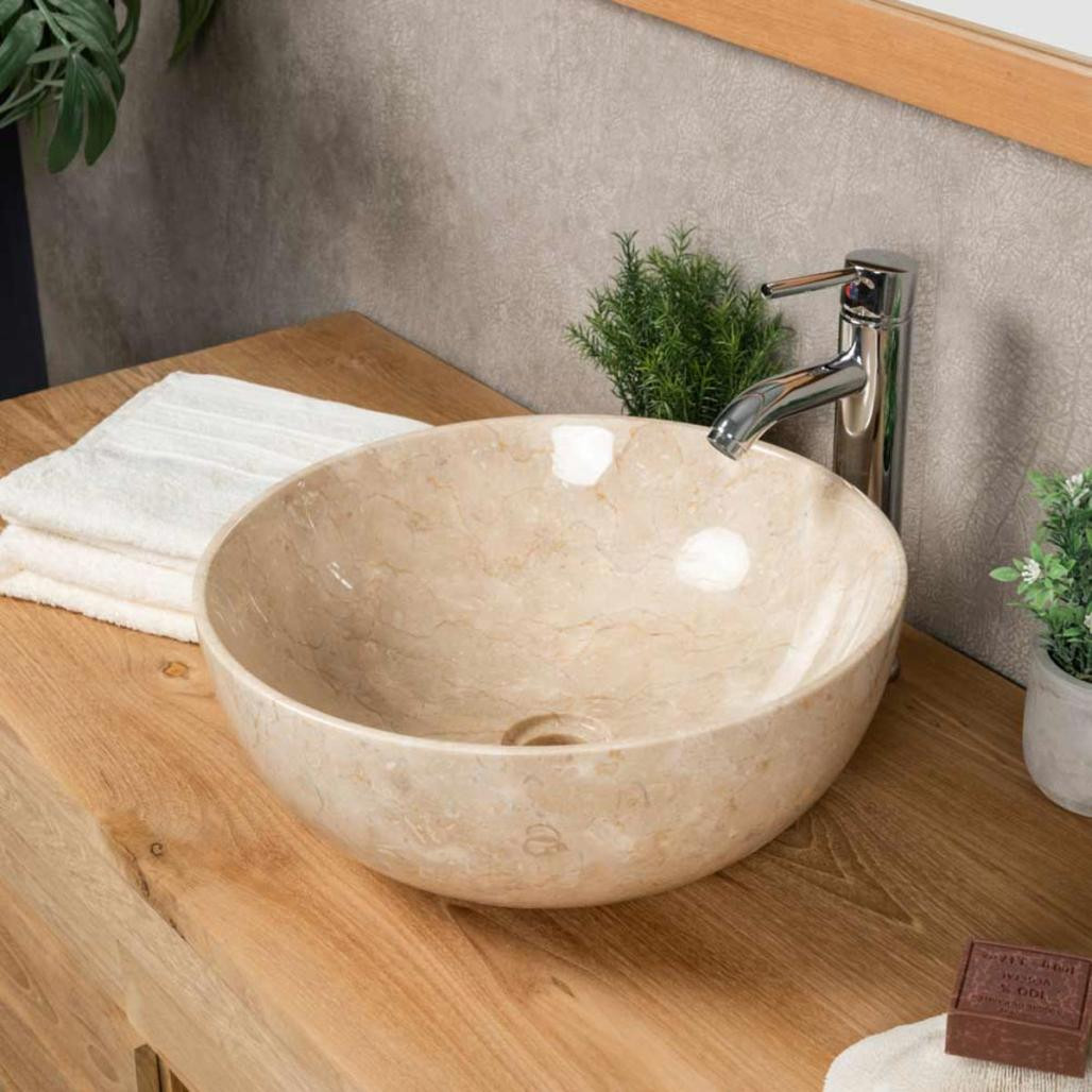 Lavabo encimera redondo cuarto de baño Léa 40 cm crema