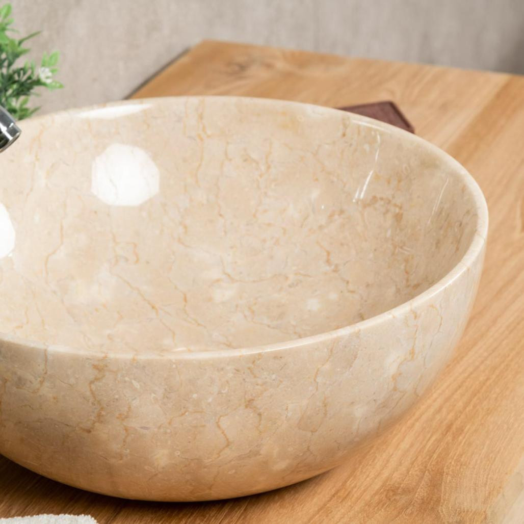 Lavabo encimera redondo cuarto de baño Léa 40 cm crema