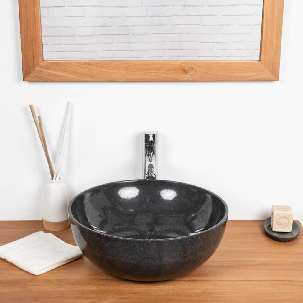 Lavabo encimera de mármol negro cuarto de baño Léa 40 cm Lavabo encimera de mármol negro cuarto de baño Léa 40 cm