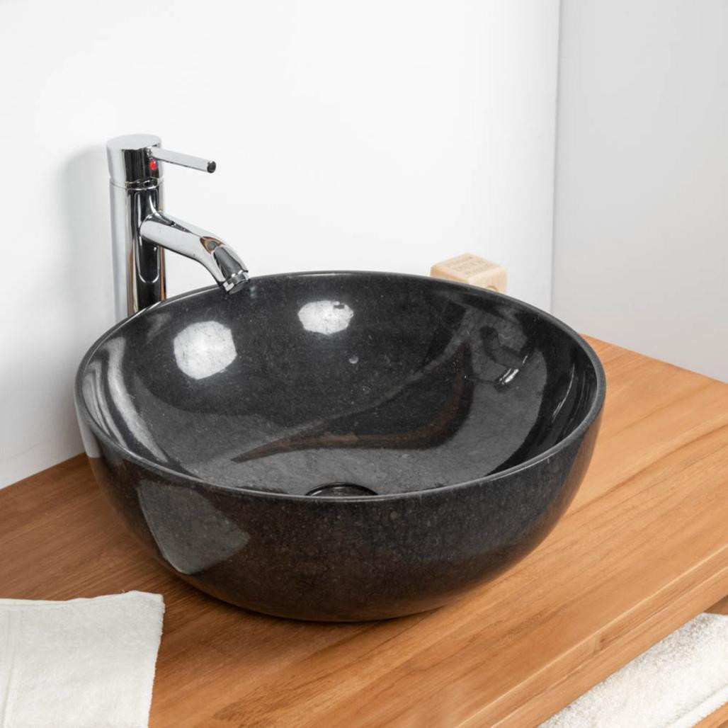 Lavabo encimera de mármol negro cuarto de baño Léa 40 cm Lavabo encimera de mármol negro cuarto de baño Léa 40 cm