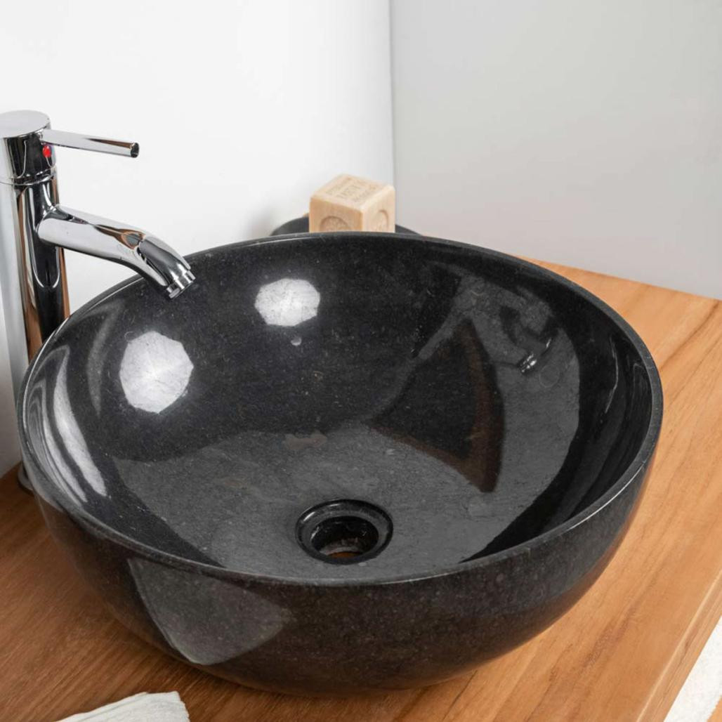 Lavabo encimera de mármol negro cuarto de baño Léa 40 cm Lavabo encimera de mármol negro cuarto de baño Léa 40 cm