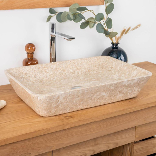 Lavabo encimera de mármol para cuarto de baño carmen crema 60 cm
