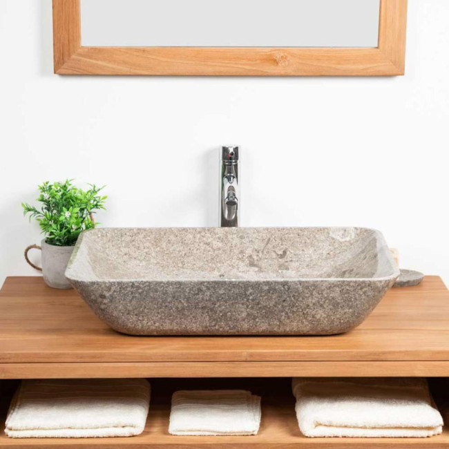 Lavabo encimera grande de mármol Carmen 60 cm gris