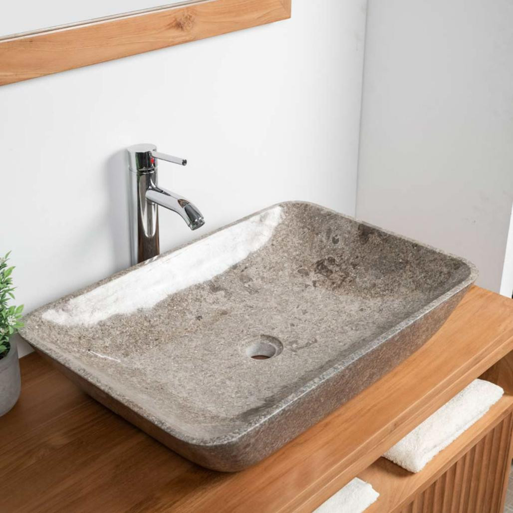 Lavabo encimera grande de mármol Carmen 60 cm gris