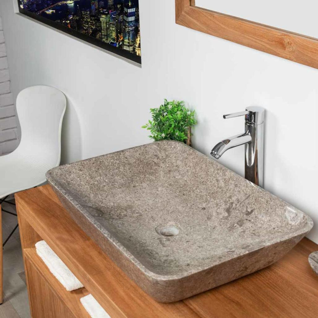 Lavabo encimera grande de mármol Carmen 60 cm gris