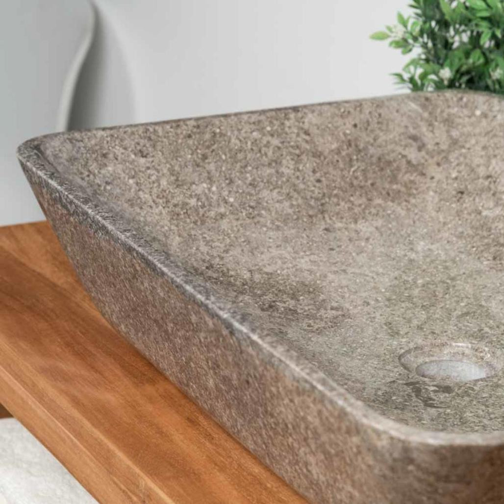 Lavabo encimera grande de mármol Carmen 60 cm gris