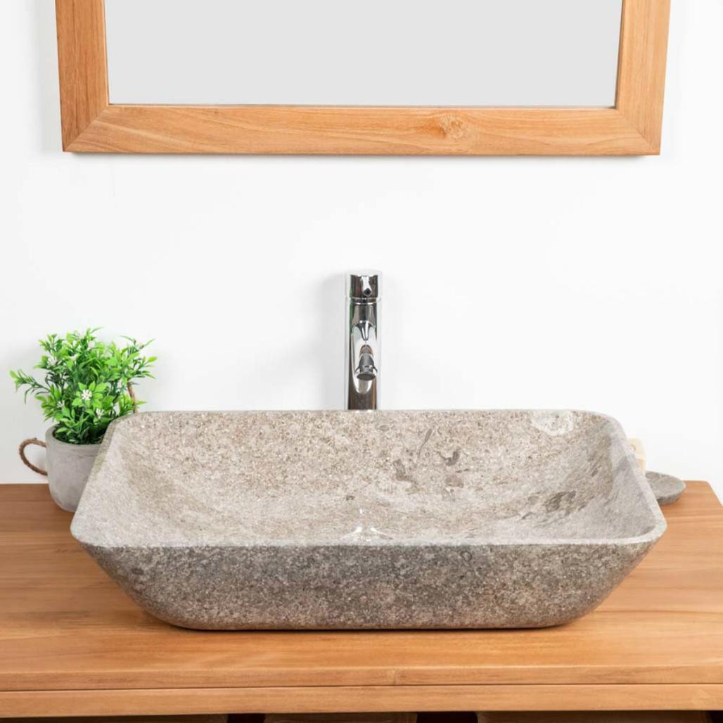 Lavabo encimera grande de mármol Carmen 60 cm gris