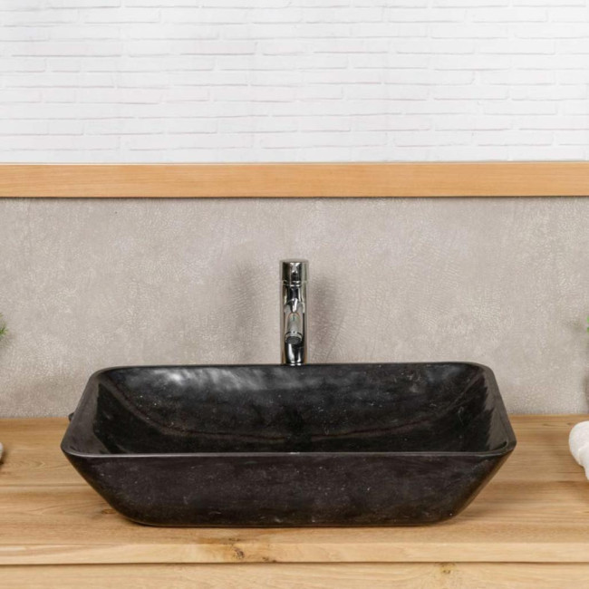 Lavabo encimera de mármol para cuarto de baño Carmen 60 cm negro
