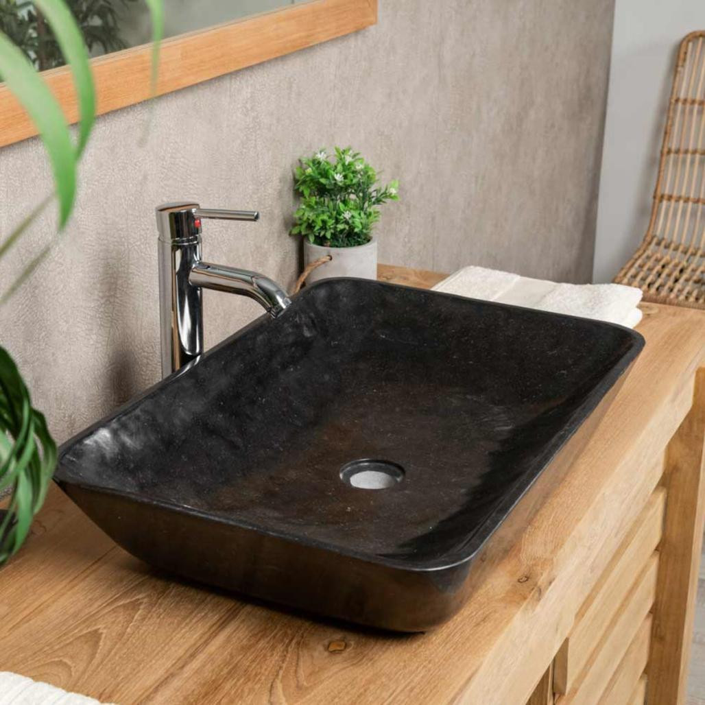 Lavabo encimera de mármol para cuarto de baño Carmen 60 cm negro