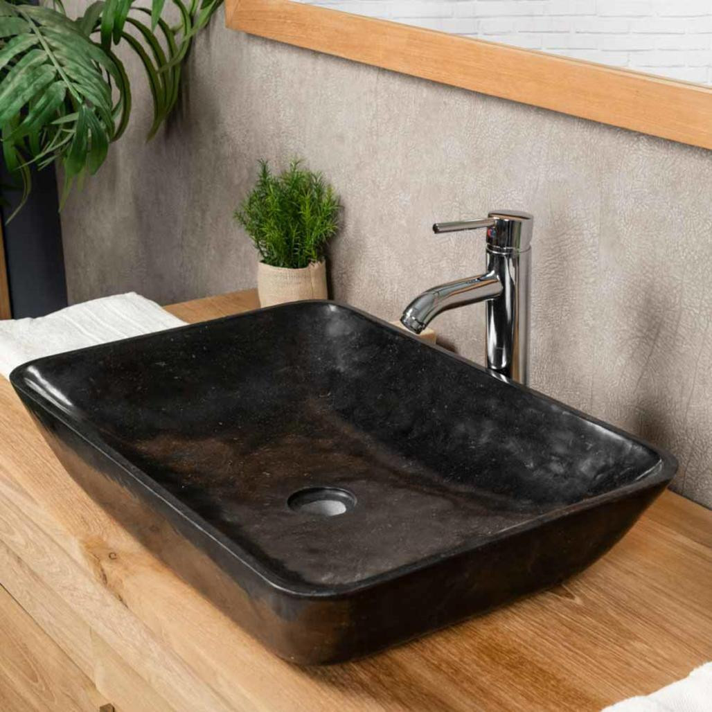 Lavabo encimera de mármol para cuarto de baño Carmen 60 cm negro