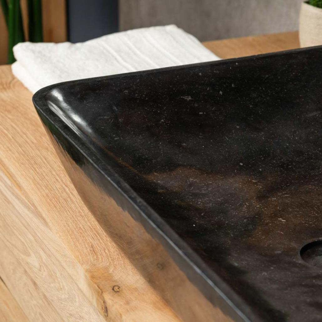 Lavabo encimera de mármol para cuarto de baño Carmen 60 cm negro