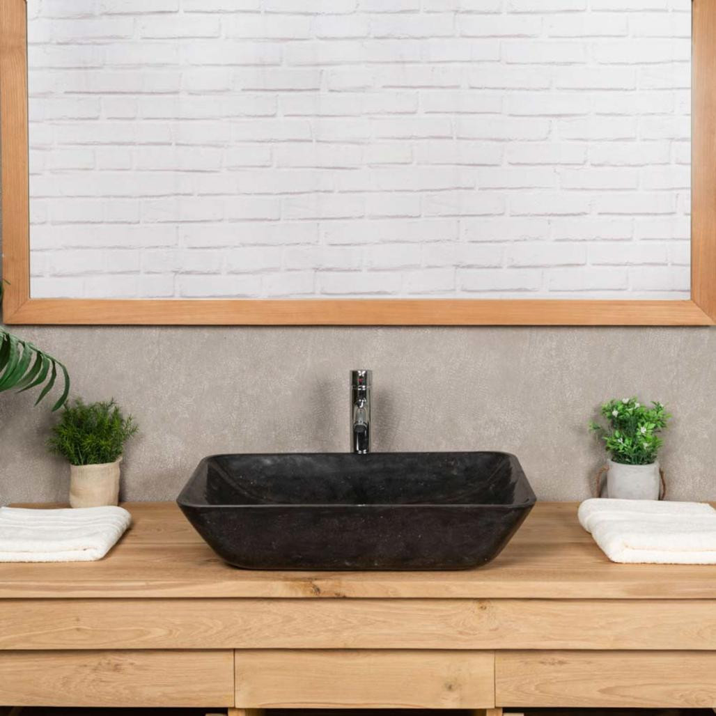 Lavabo encimera de mármol para cuarto de baño Carmen 60 cm negro