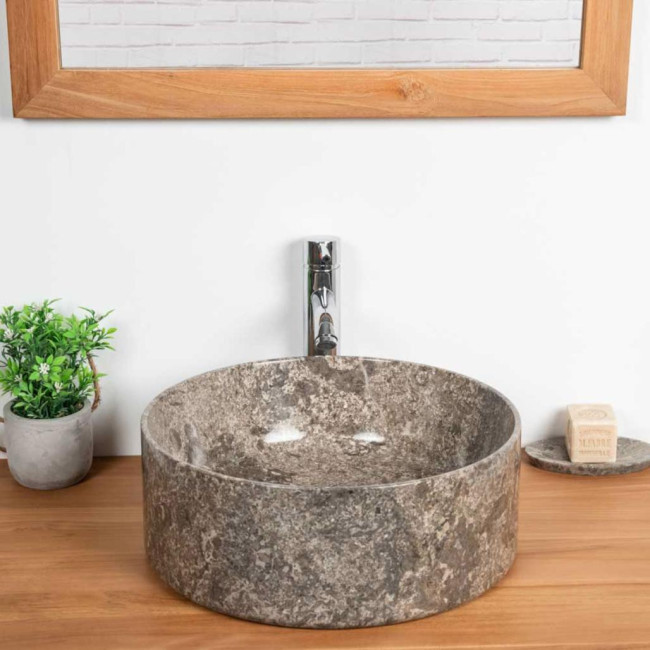 Lavabo encimera de mármol para cuarto de baño Ulysse 40 gris