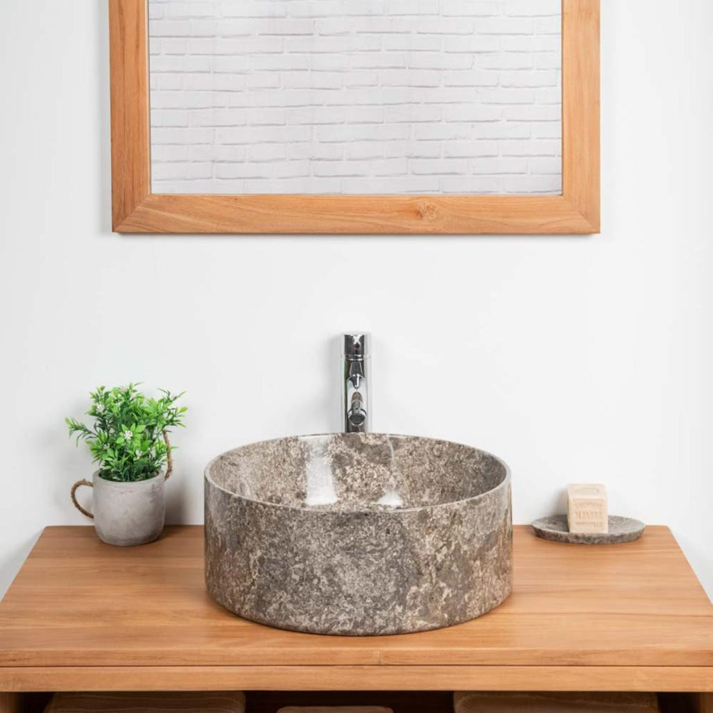Lavabo encimera de mármol para cuarto de baño Ulysse 40 gris Lavabo encimera de mármol para cuarto de baño Ulysse 40 gris